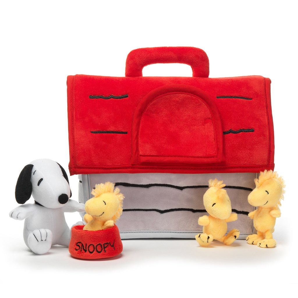Niche interactive en peluche chien blanc avec animaux