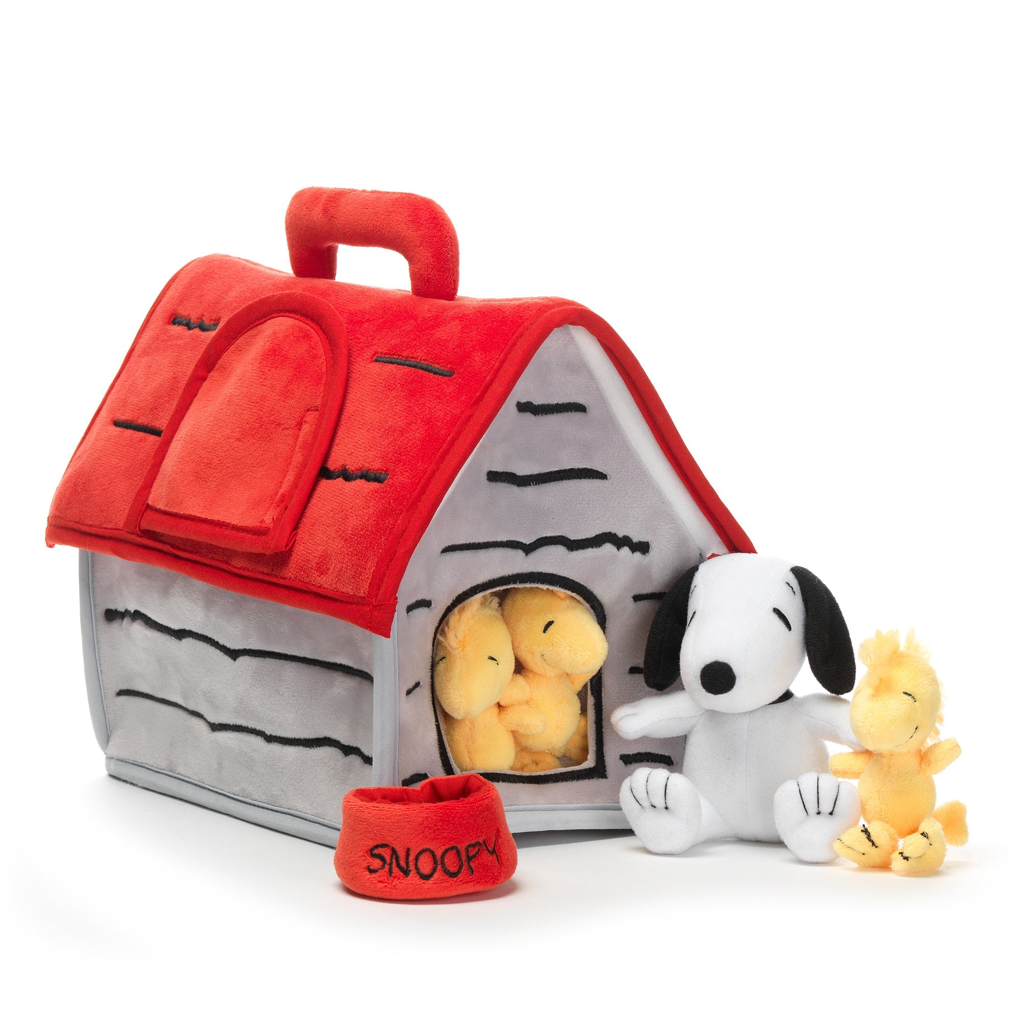 Niche interactive en peluche chien blanc avec animaux