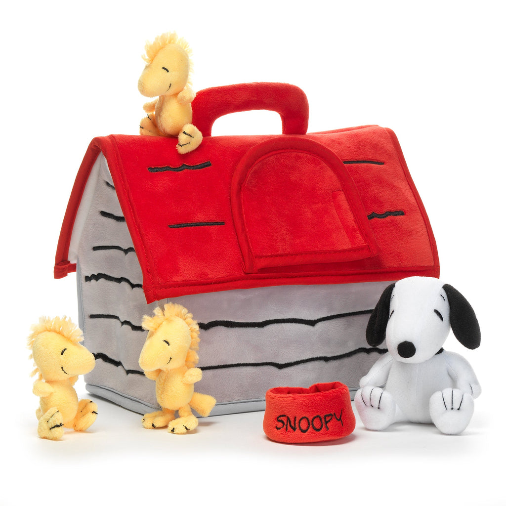 Niche interactive en peluche chien blanc avec animaux