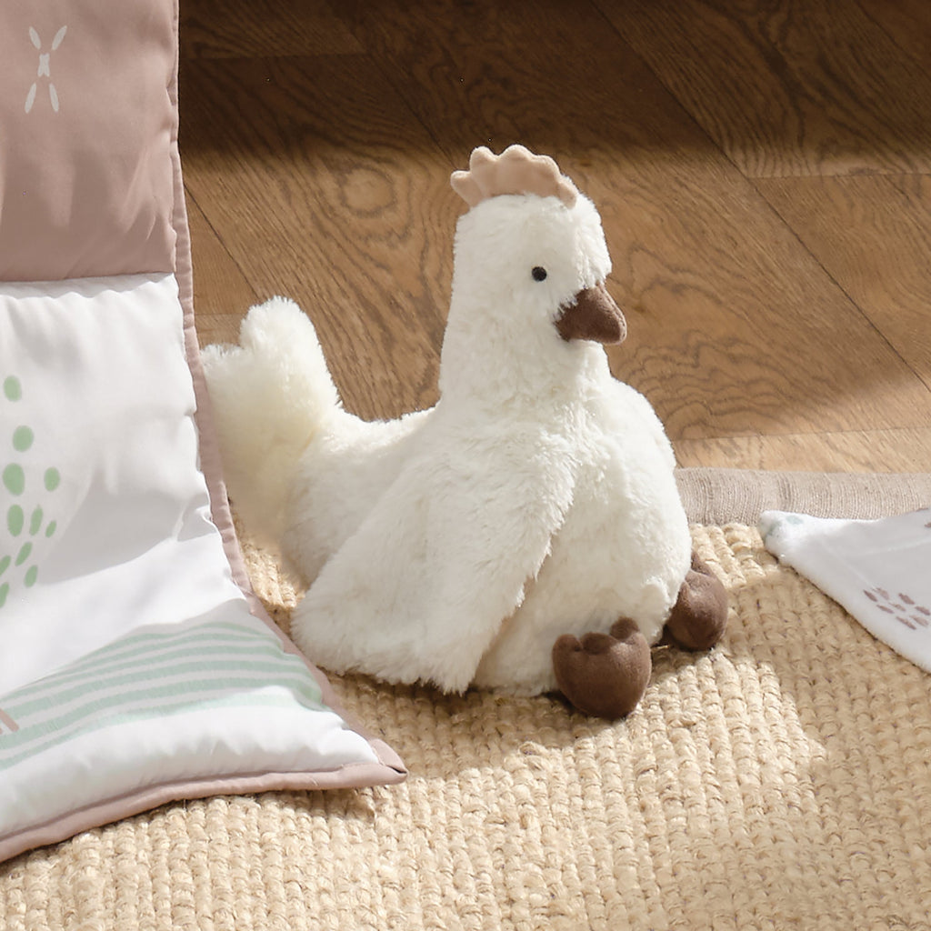 Peluche Poulet en Fausse Fourrure Blanche