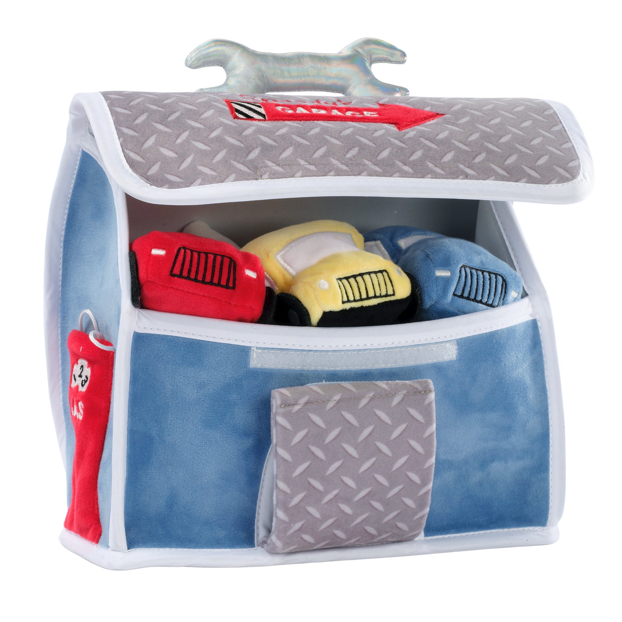 Garage de voitures interactif en peluche
