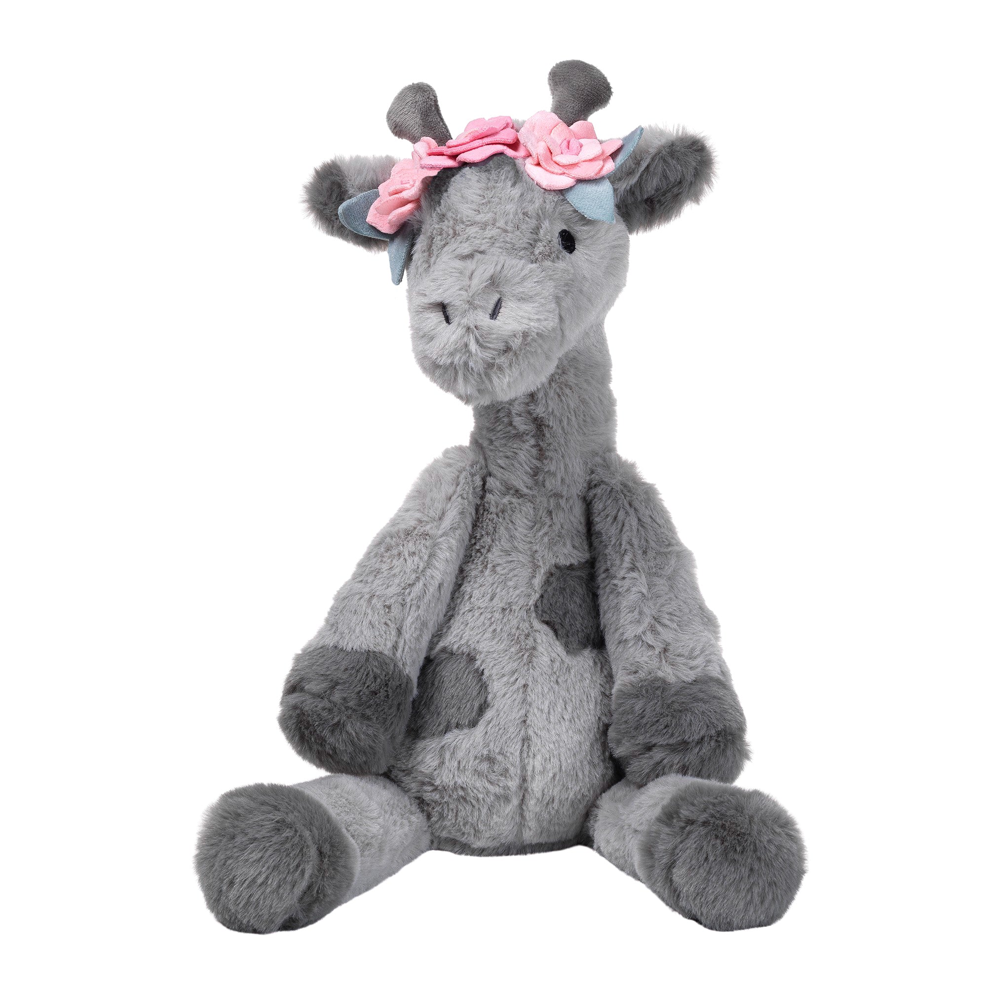 Girafe en peluche grise avec des fleurs
