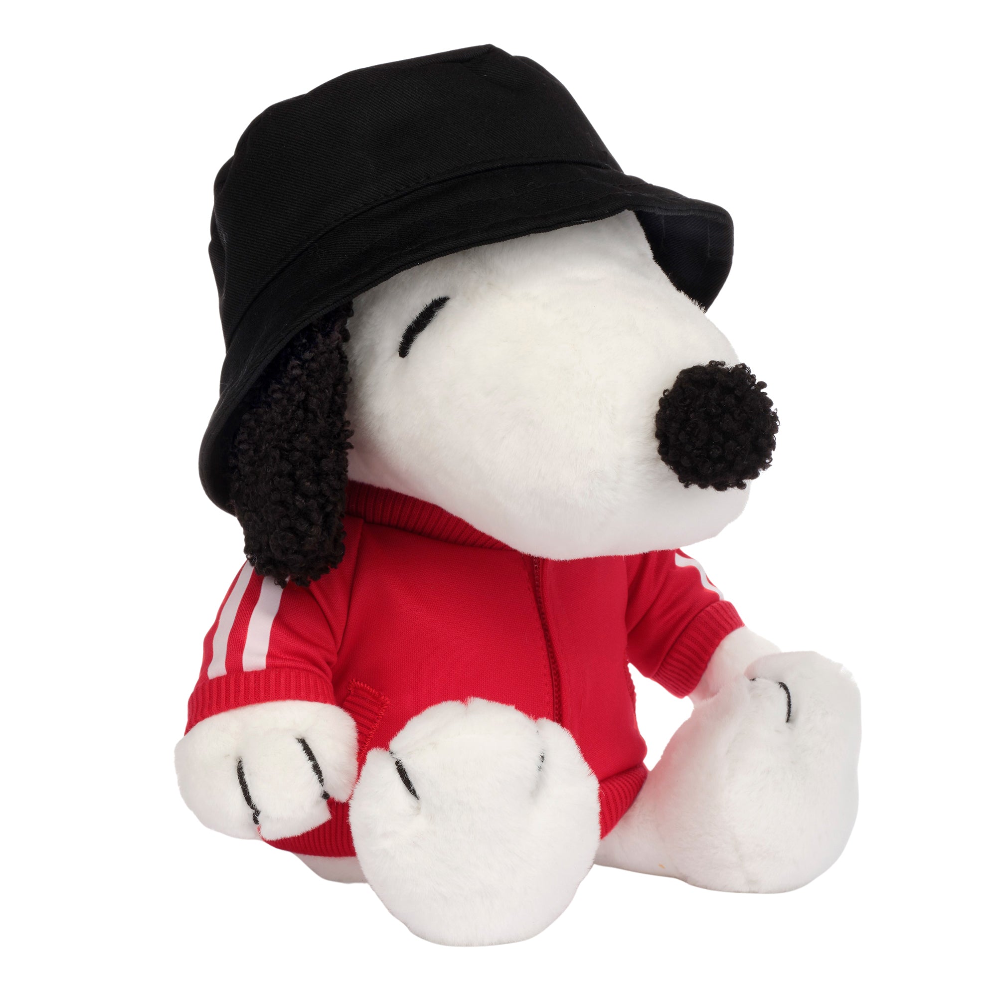 Peluche chien blanc avec bob et veste de survêtement