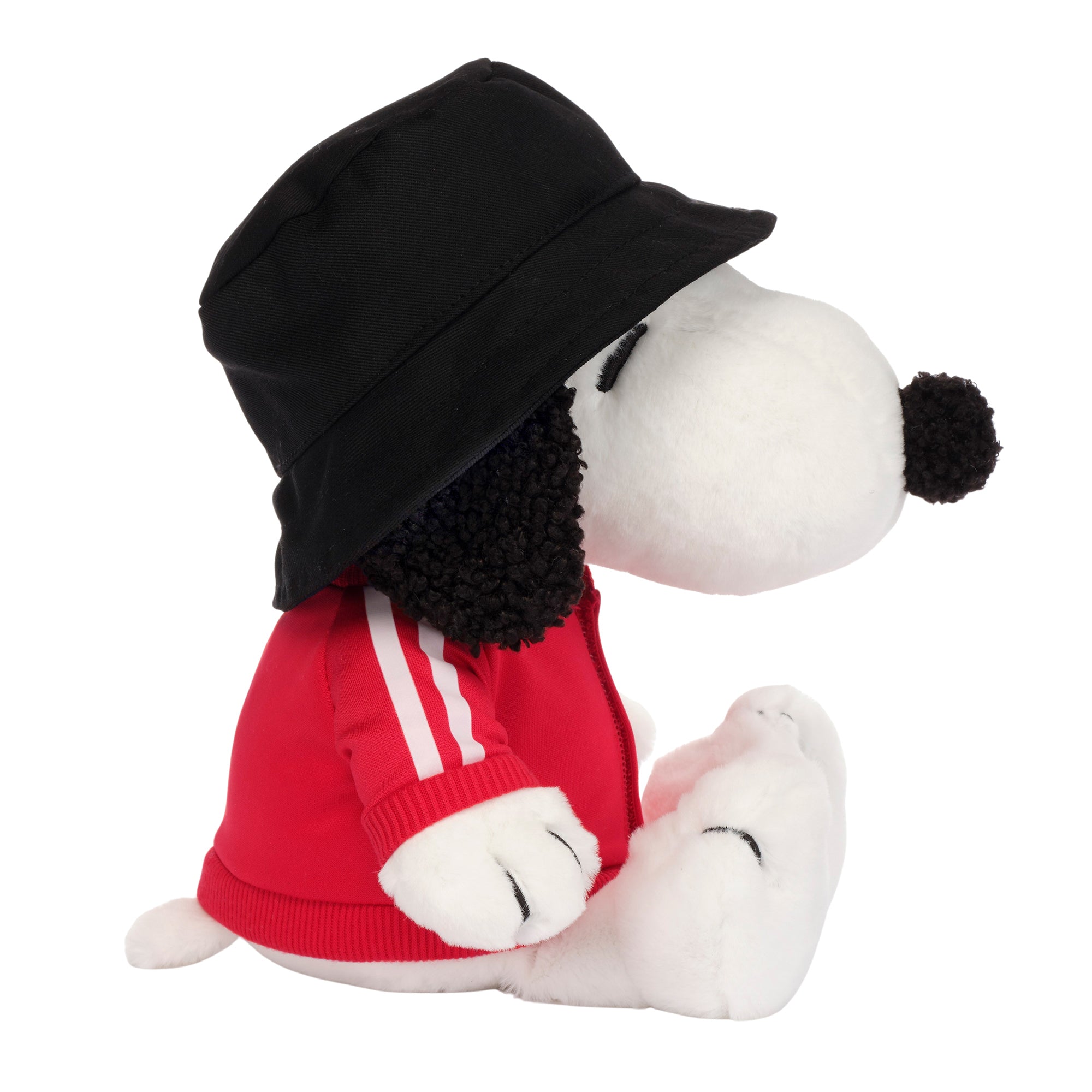 Peluche chien blanc avec bob et veste de survêtement