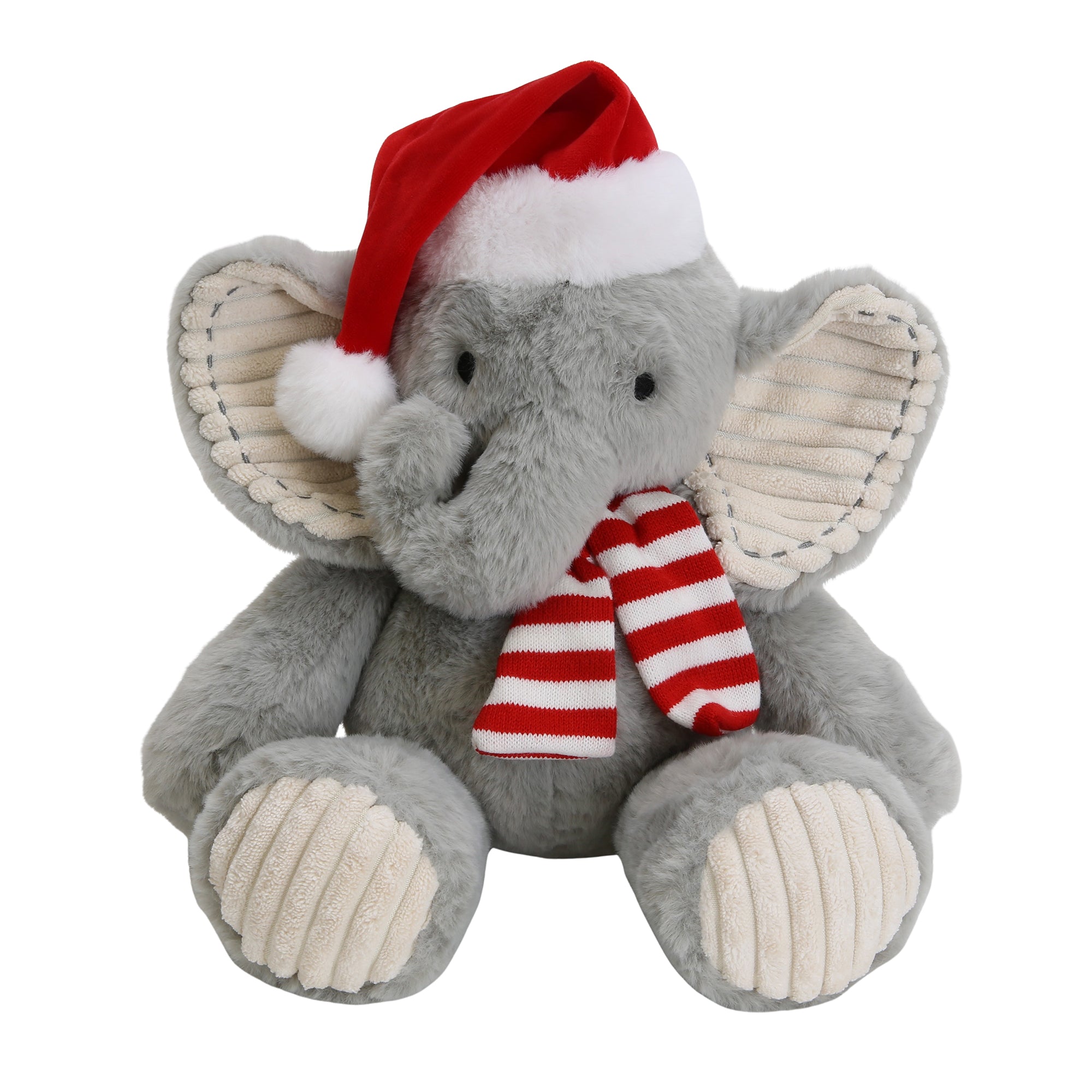 Peluche Éléphant Gris de Noël avec Bonnet de Père Noël
