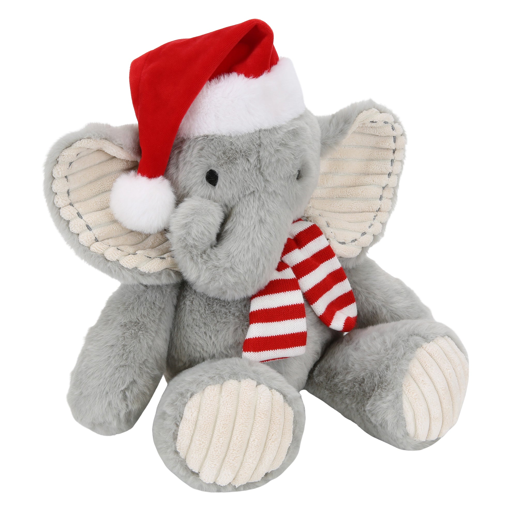 Peluche Éléphant Gris de Noël avec Bonnet de Père Noël
