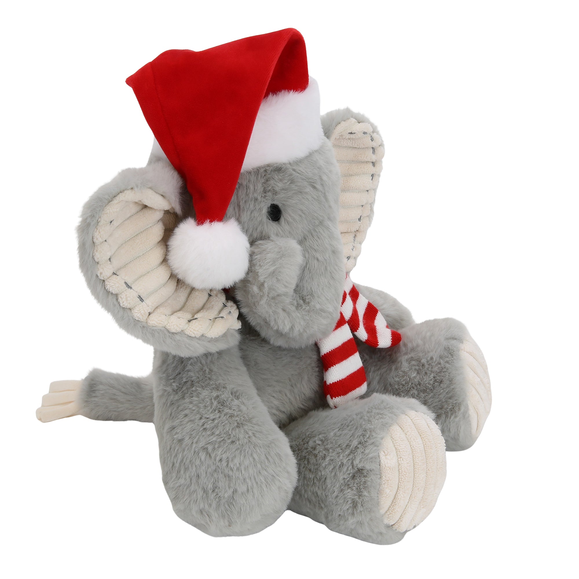 Peluche Éléphant Gris de Noël avec Bonnet de Père Noël