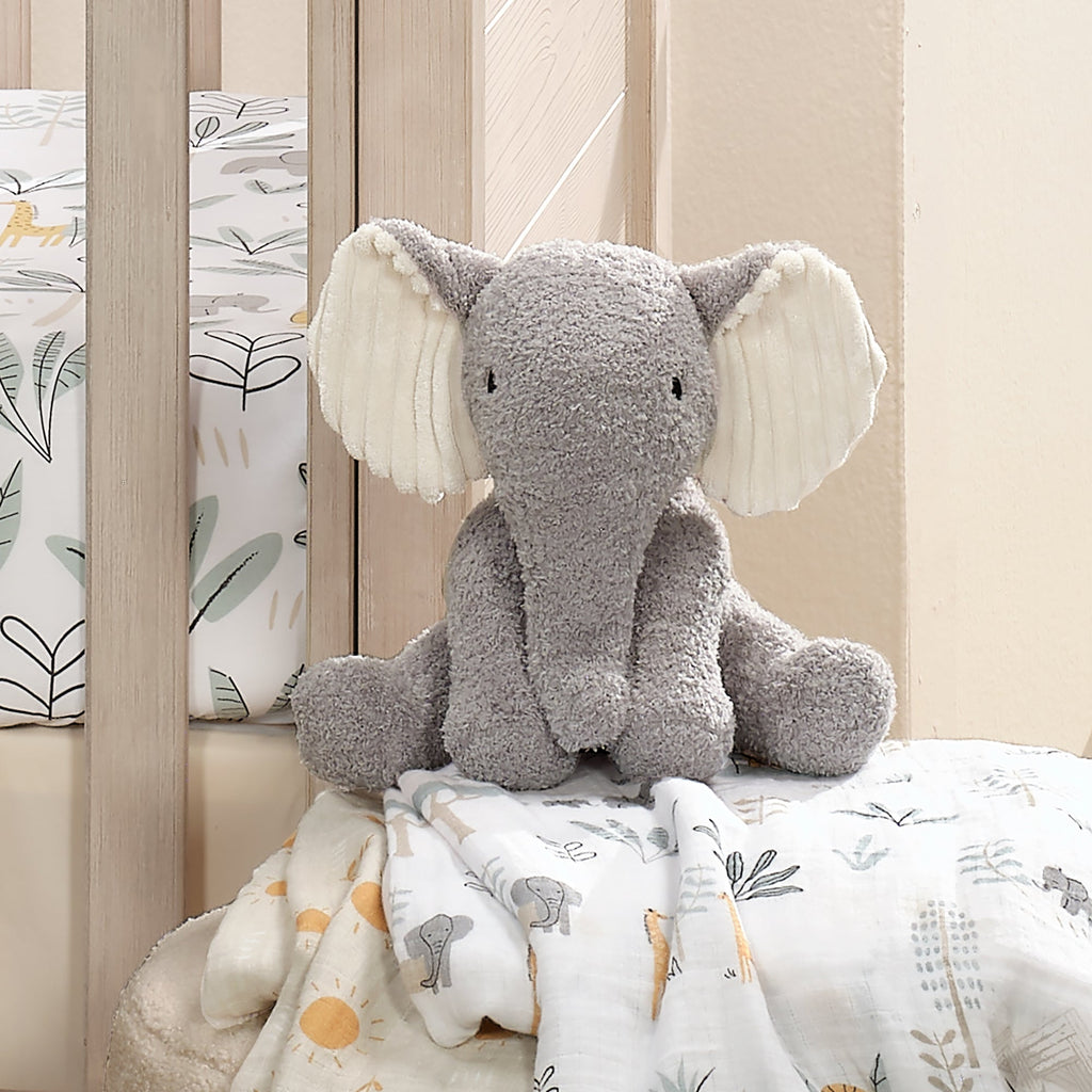 Peluche éléphant en bouclette grise