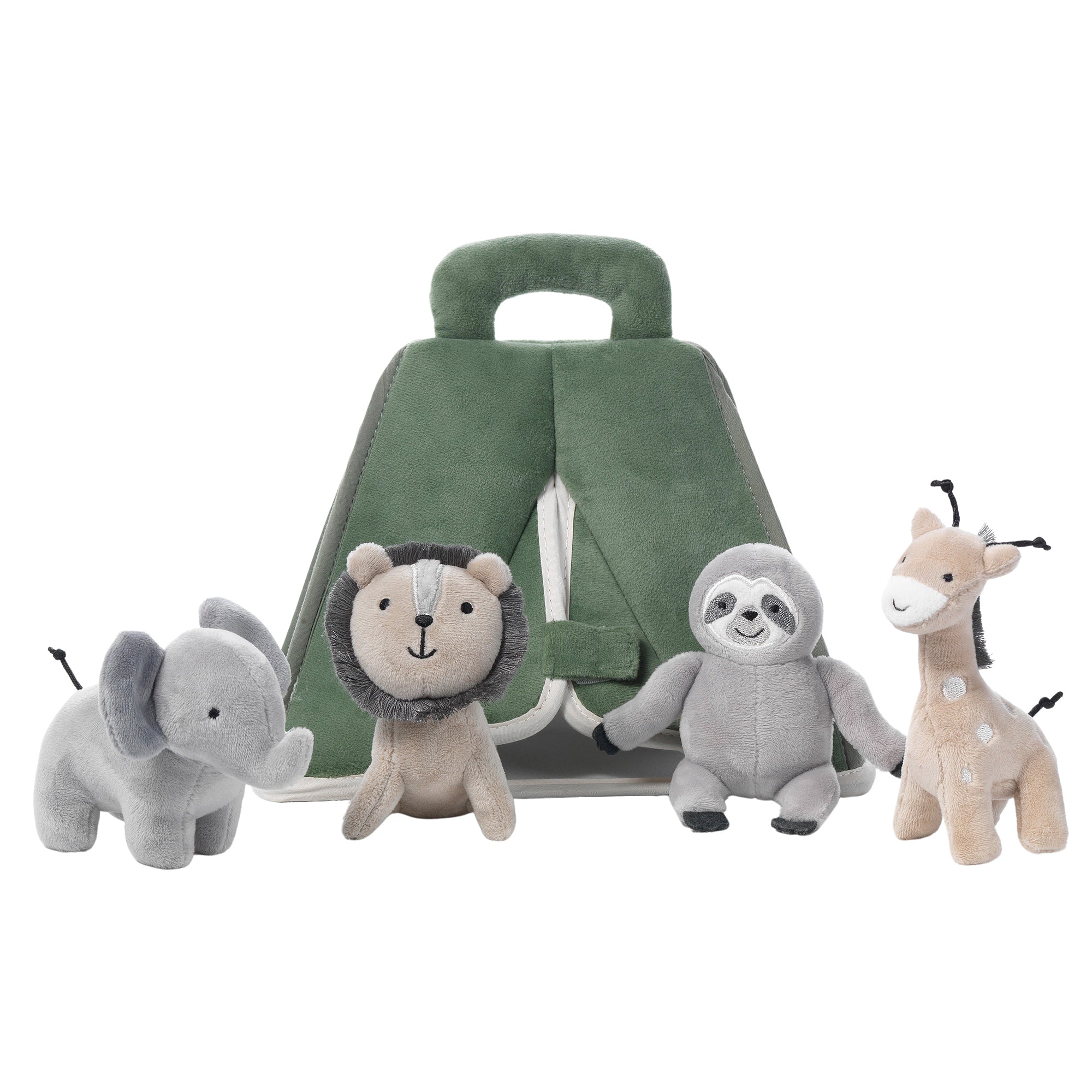 Tente safari en peluche interactive avec animaux