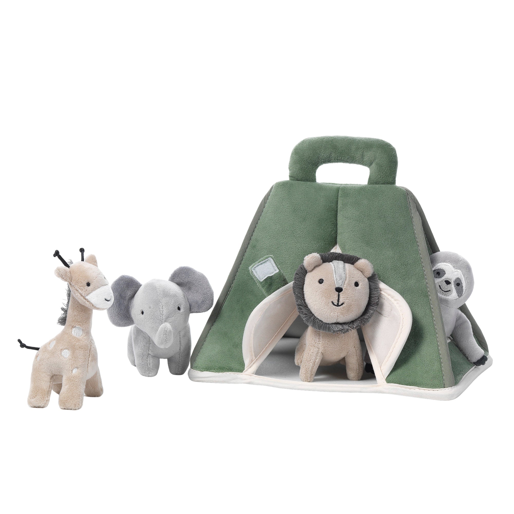 Tente safari en peluche interactive avec animaux