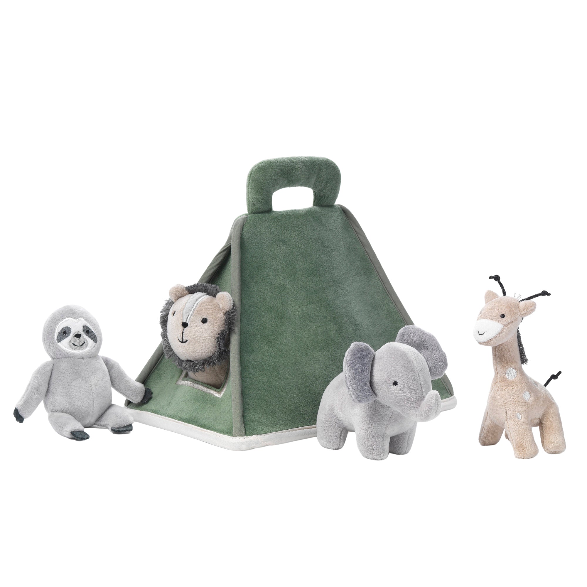 Tente safari en peluche interactive avec animaux