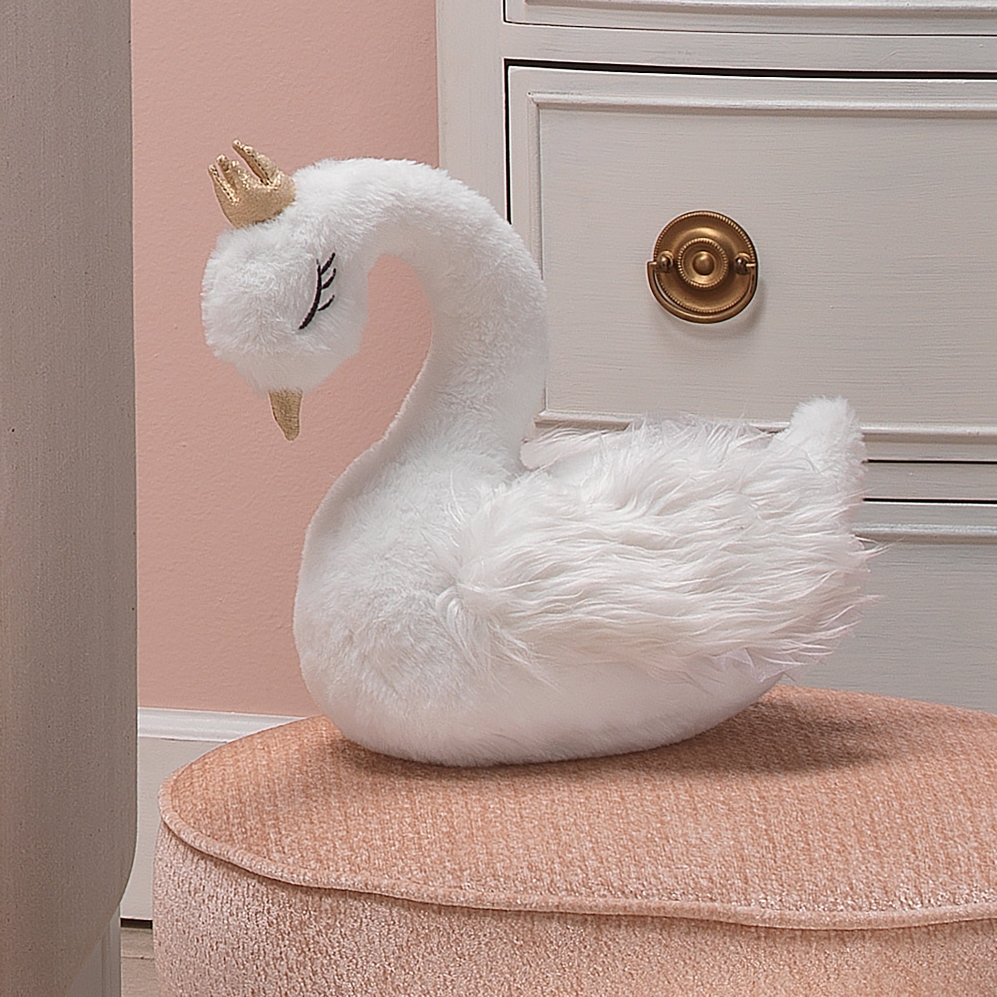 Peluche cygne blanc avec couronne